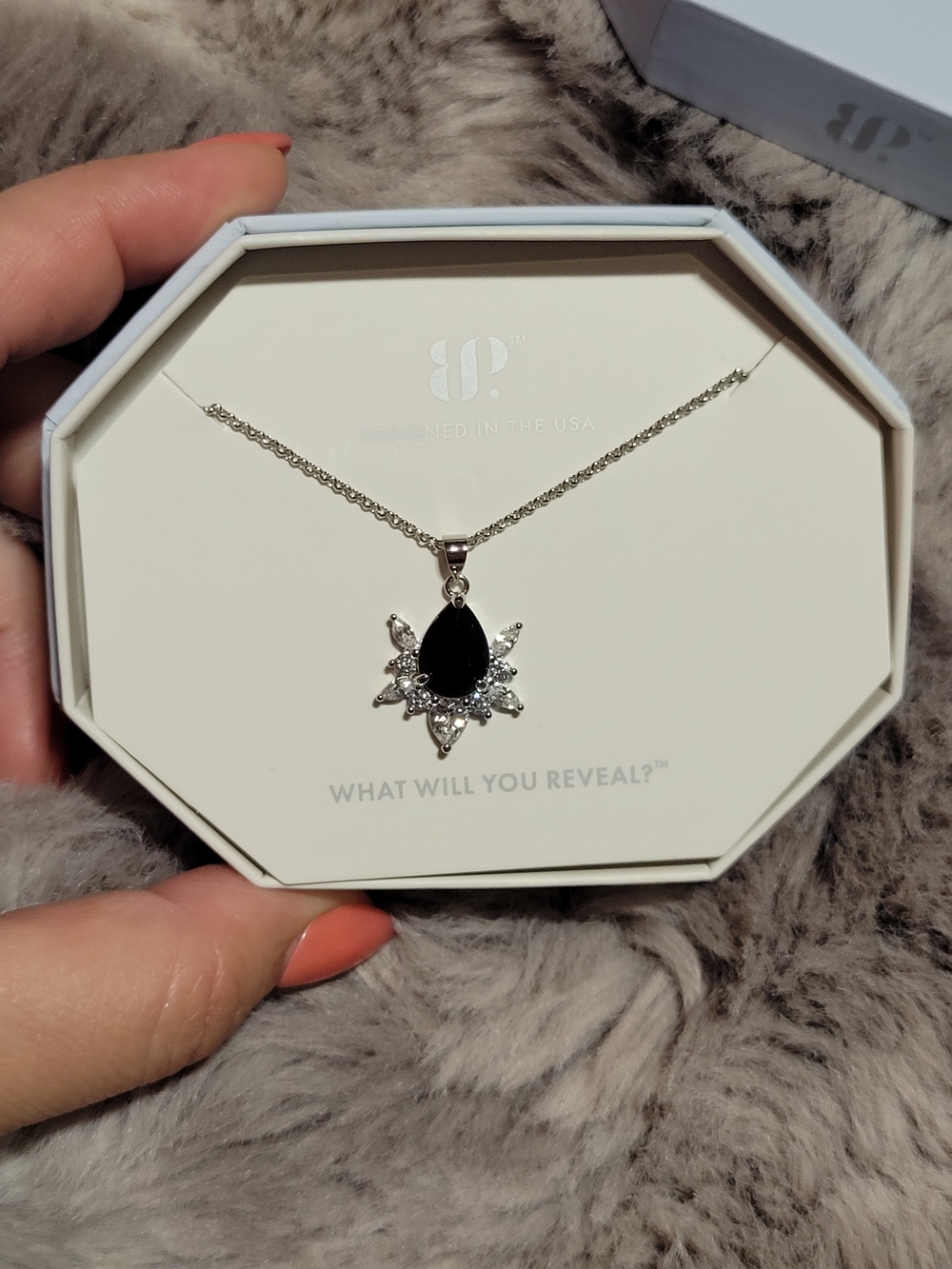 Black Teardrop Pendant Necklace with Silver Accents